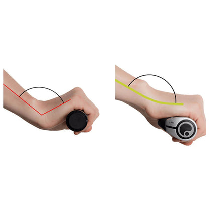 Side-by-side illustration of traditional grip versus Ergon wing grips, highlighting how Ergon grips correctly align the wrist angle
