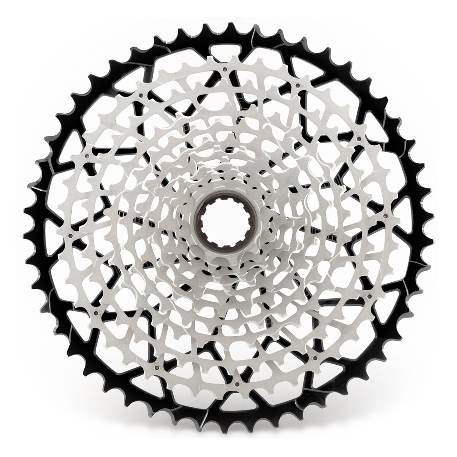 Garbaruk 11-speed SRAM XD freehub cassette in black, studio shot highlighting the precise tooth design and anodised finish