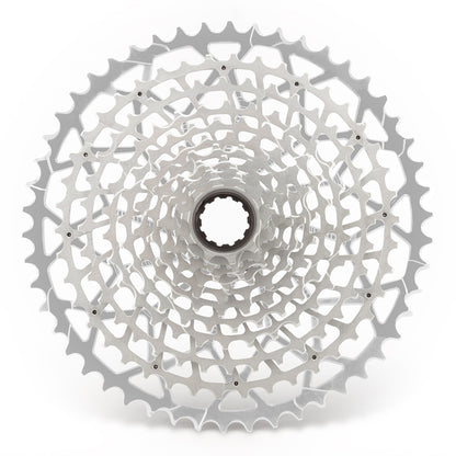 Garbaruk 11-speed SRAM XD freehub cassette in silver, studio shot highlighting the precise tooth design and anodised finish
