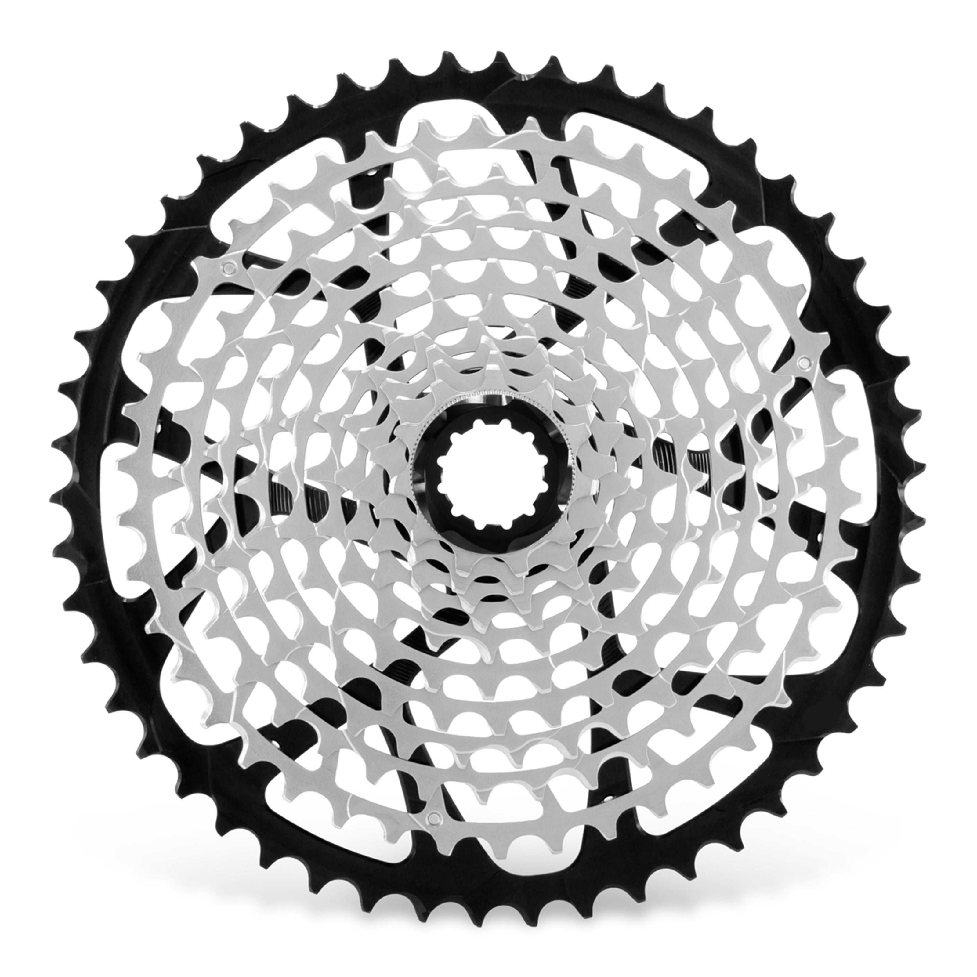 Garbaruk 11-speed Shimano-compatible cassette in sleek black, showing detailed teeth and precise CNC machining