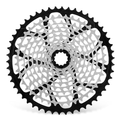 Garbaruk 11-speed Shimano-compatible cassette in sleek black, showing detailed teeth and precise CNC machining