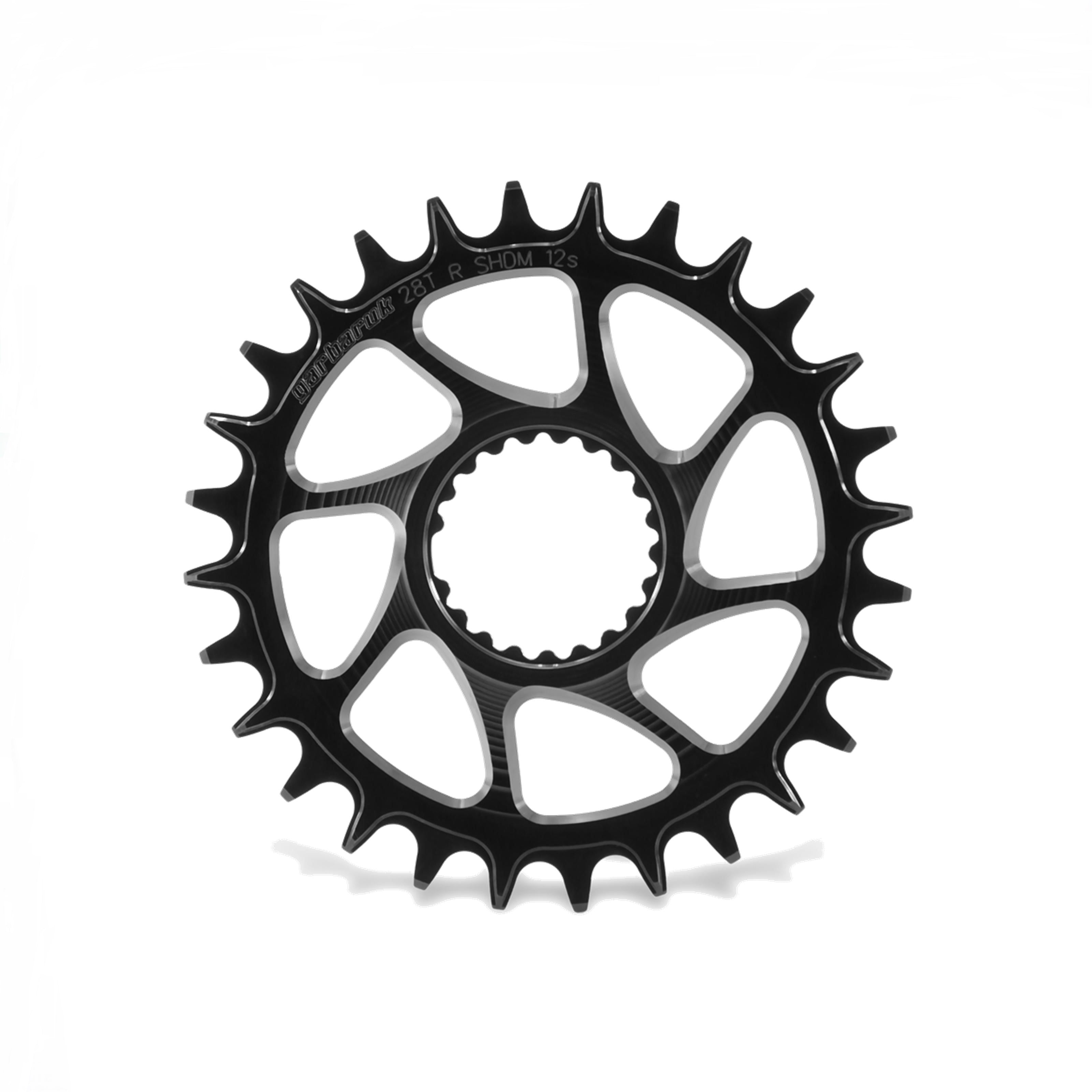 Garbaruk direct-mount MTB chainring for Shimano, 28T, black, with CNC-machined precision and uniquely profiled teeth for superior chain retention