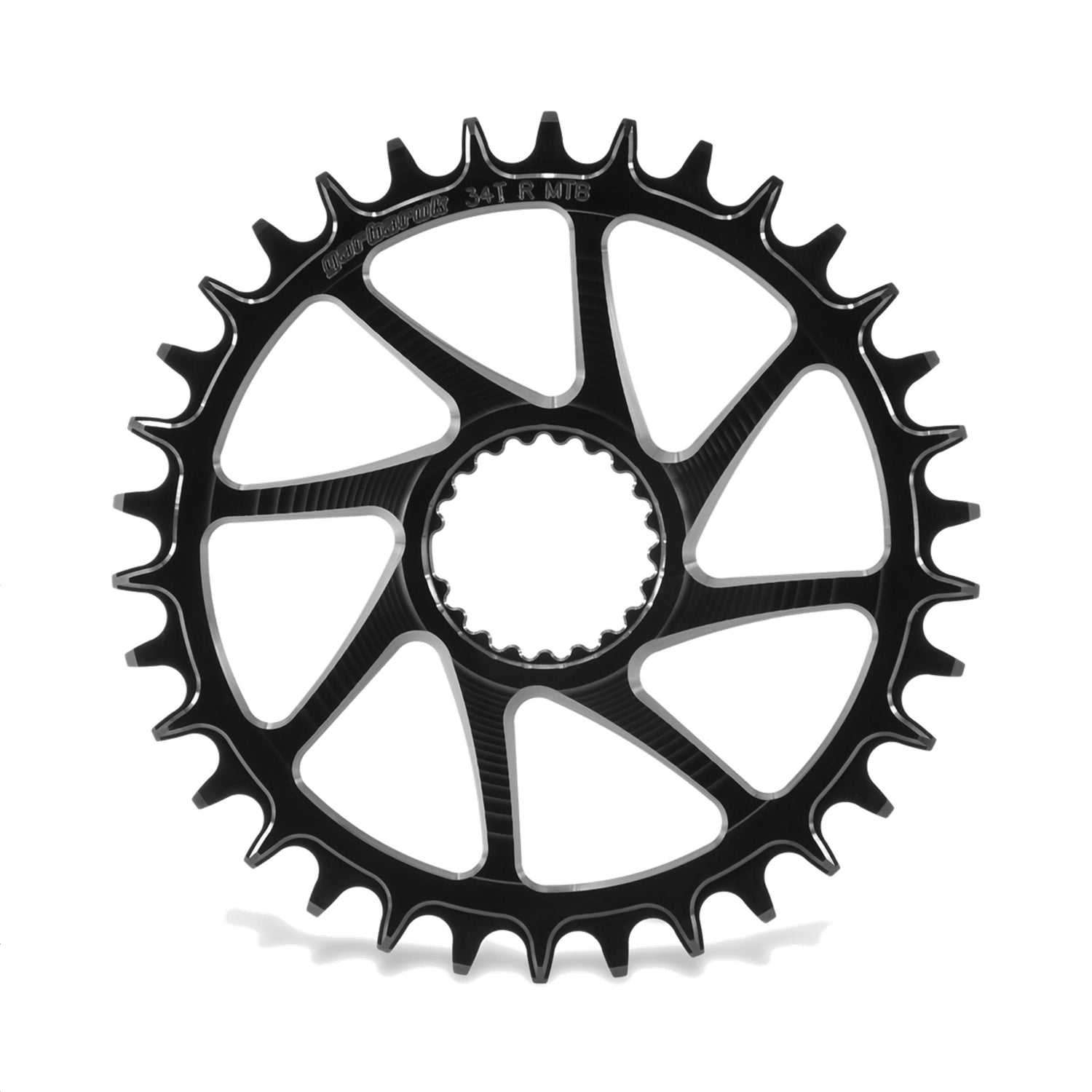 Garbaruk direct-mount MTB chainring for Shimano, 34T, black, with CNC-machined precision and uniquely profiled teeth for superior chain retention