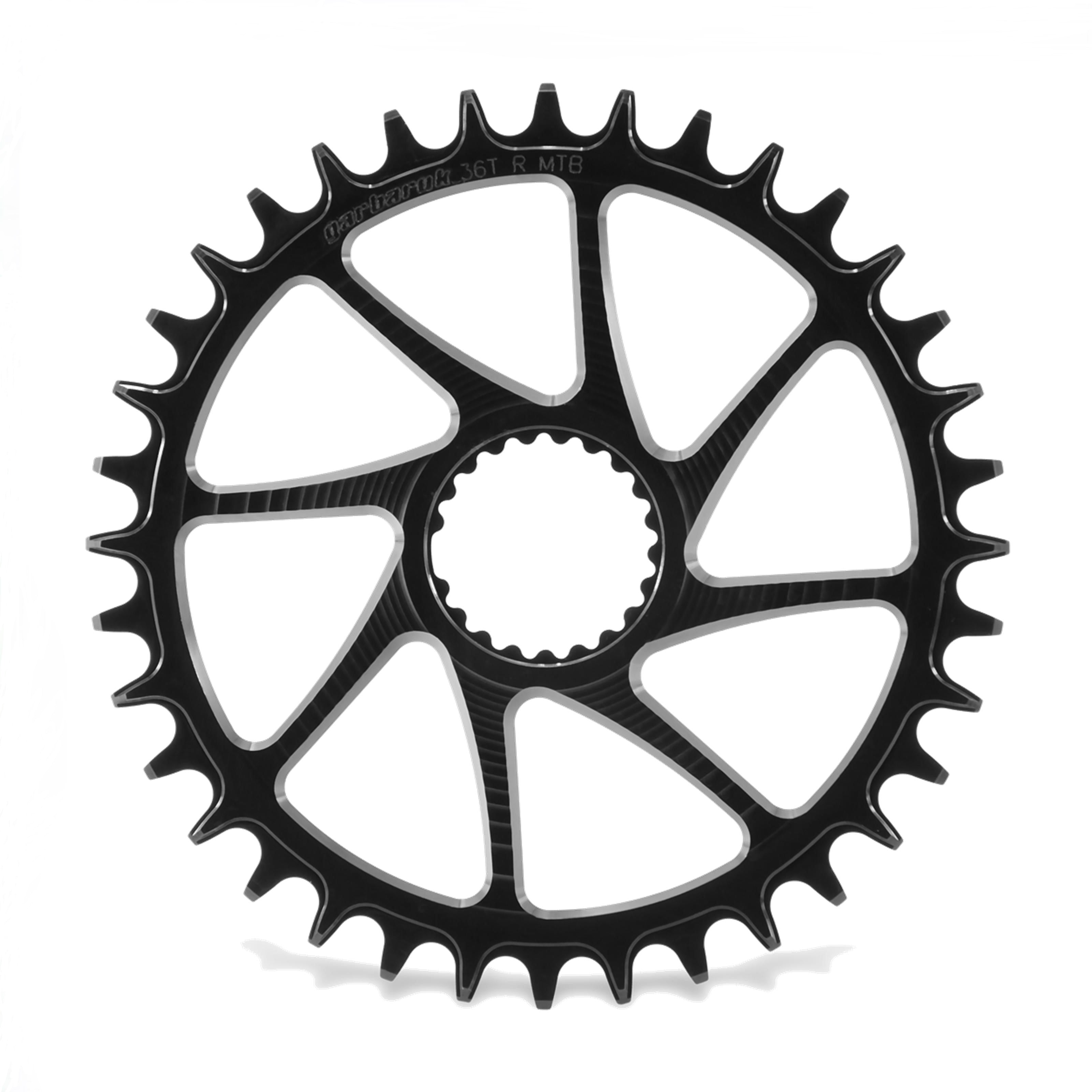 Garbaruk direct-mount MTB chainring for Shimano, 36T, black, with CNC-machined precision and uniquely profiled teeth for superior chain retention