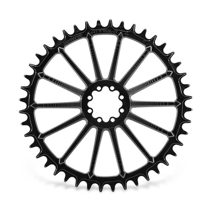 Garbaruk DM Road Chainring for SRAM 8-bolt in black, 44T, highlighting CNC-machined precision and unique tooth profile design