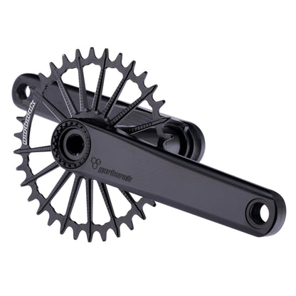 Black Garbaruk XC crankset matched with black Garbaruk chainring, built for strength-to-weight efficiency on cross-country terrain