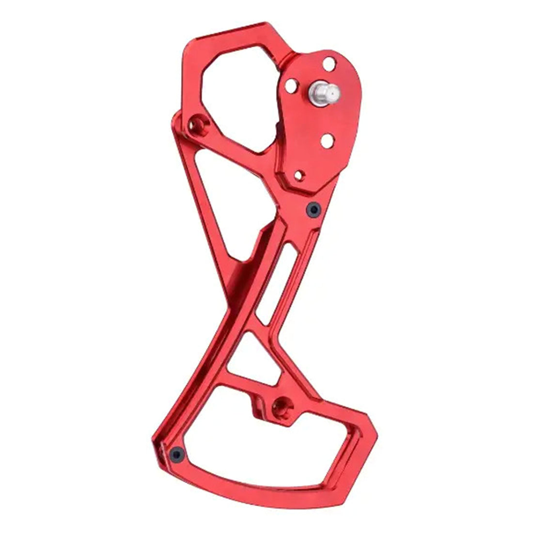 Red Garbaruk CNC-machined derailleur cage for Shimano Di2 MTB and GRX