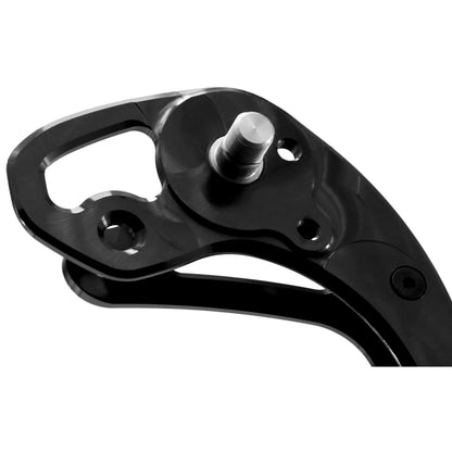 Detailed view of Garbaruk rear derailleur cage for Shimano GRX 11-speed in black, showing precision machining and finish quality