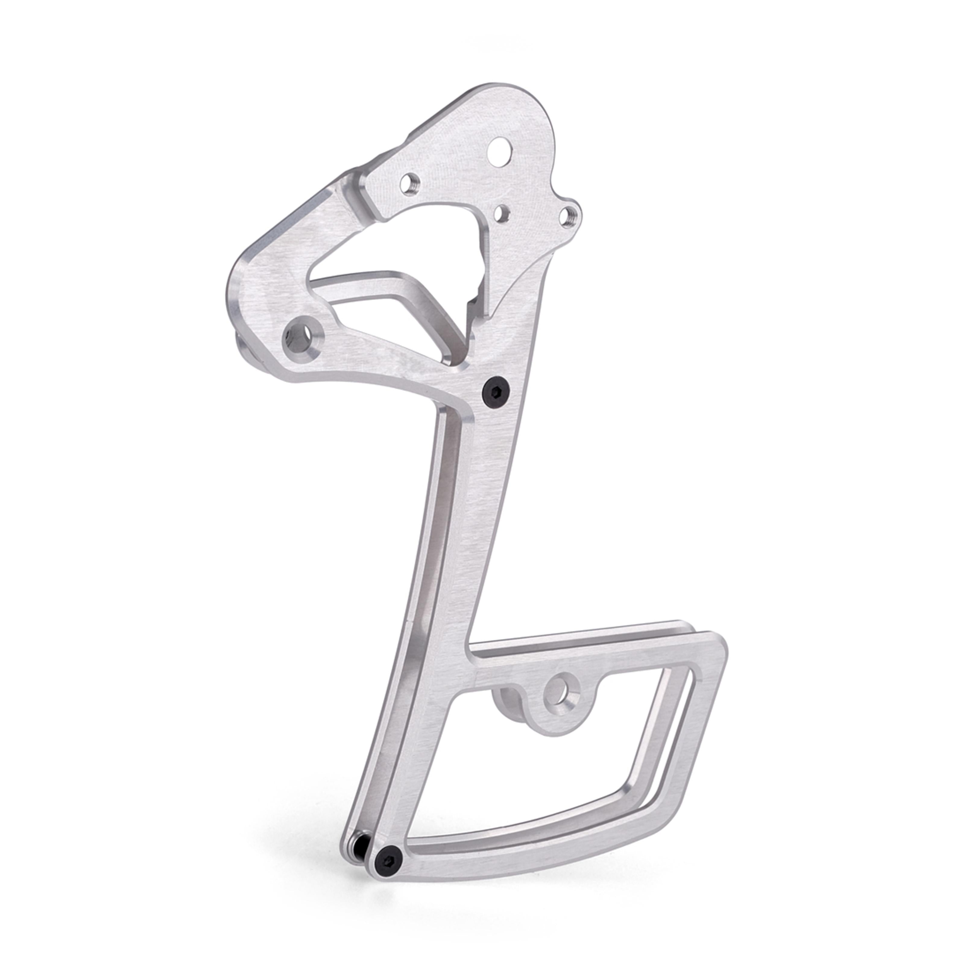 Garbaruk rear derailleur cage for SRAM 11/12-speed in silver, CNC-machined lightweight alloy, designed to enhance durability and shifting precision