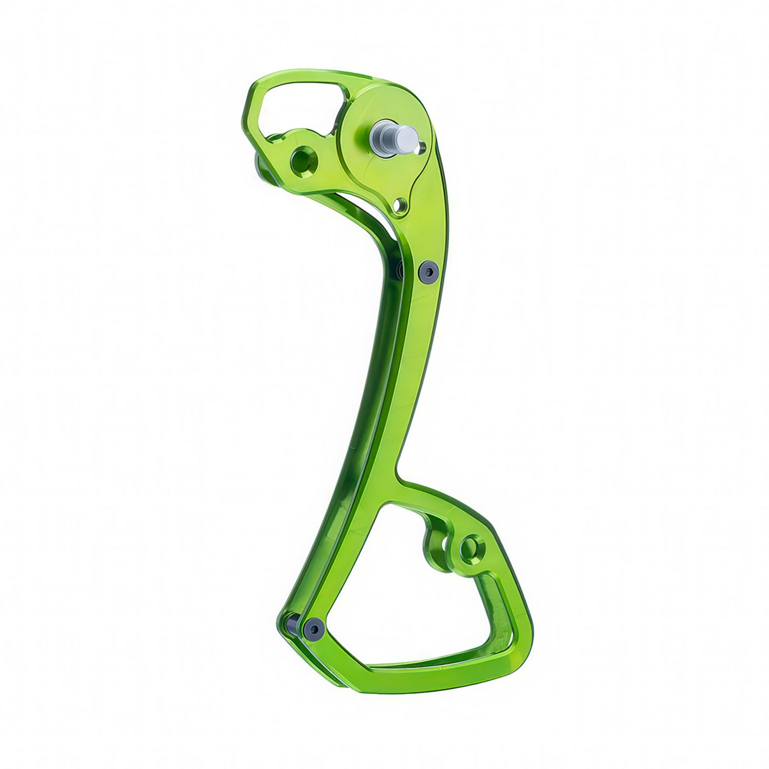 Garbaruk rear derailleur cage for Shimano GRX Di2 11-speed in green, precision CNC-machined for lightweight durability, designed to improve chain retention and shifting performance