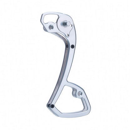 Garbaruk rear derailleur cage for Shimano GRX Di2 11-speed in silver, precision CNC-machined for lightweight durability, designed to improve chain retention and shifting performance