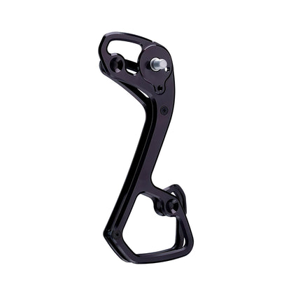 Garbaruk rear derailleur cage for Shimano 11-speed, shown in black, CNC-machined for strength, weight savings, and extended gear range