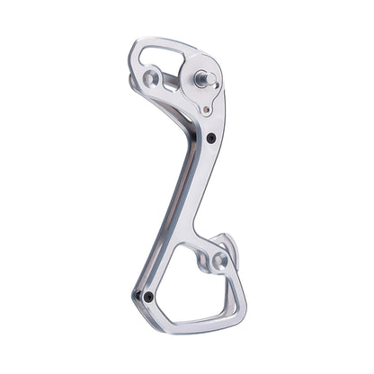 Garbaruk rear derailleur cage for Shimano 11-speed, shown in silver, CNC-machined for strength, weight savings, and extended gear range