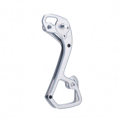 Garbaruk rear derailleur cage for Shimano GRX 11-speed, shown in silver, CNC-machined for improved range and lightweight performance