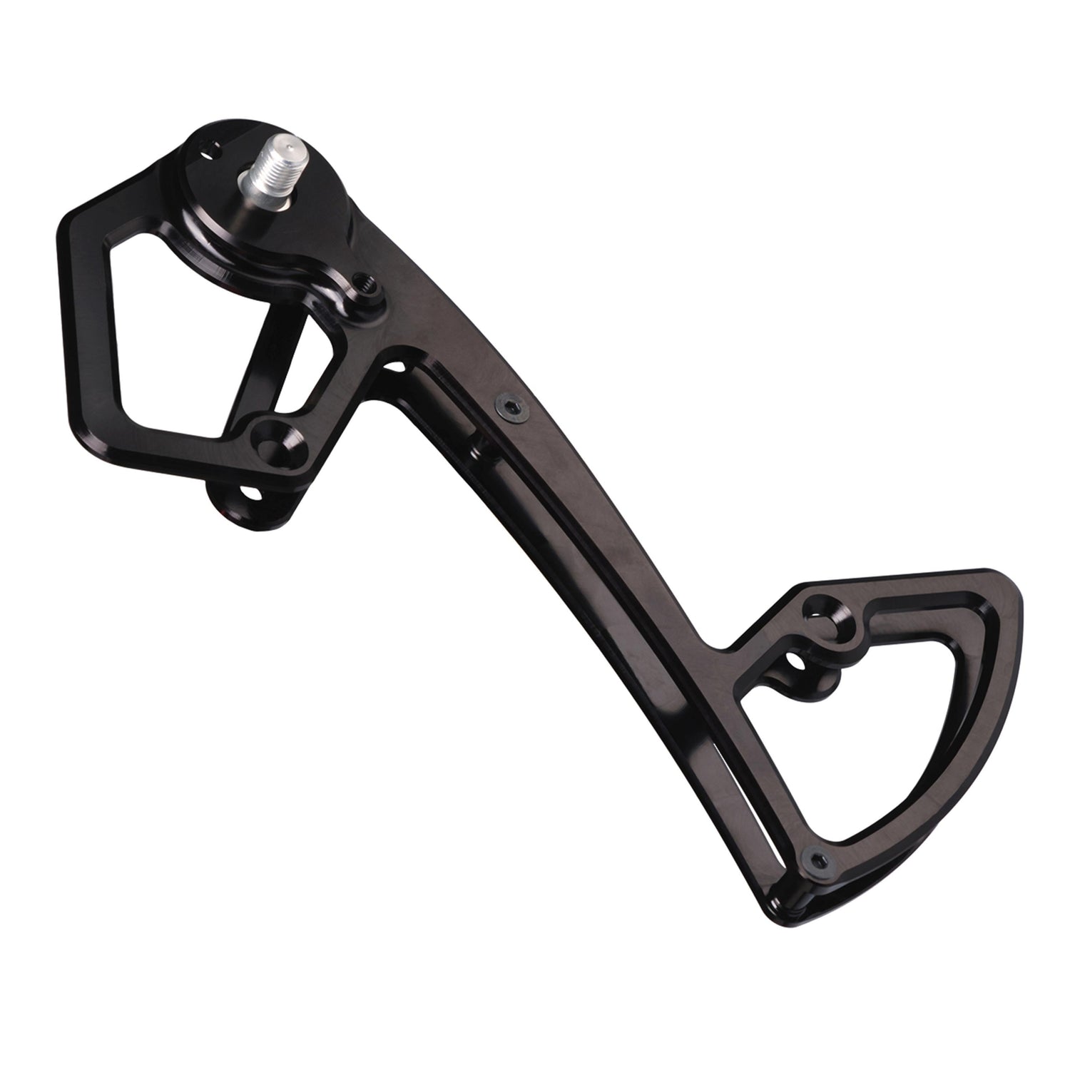Garbaruk rear derailleur cage for Shimano 12-speed MTB, black, CNC-machined for increased gear range, reduced weight, and precise shifting