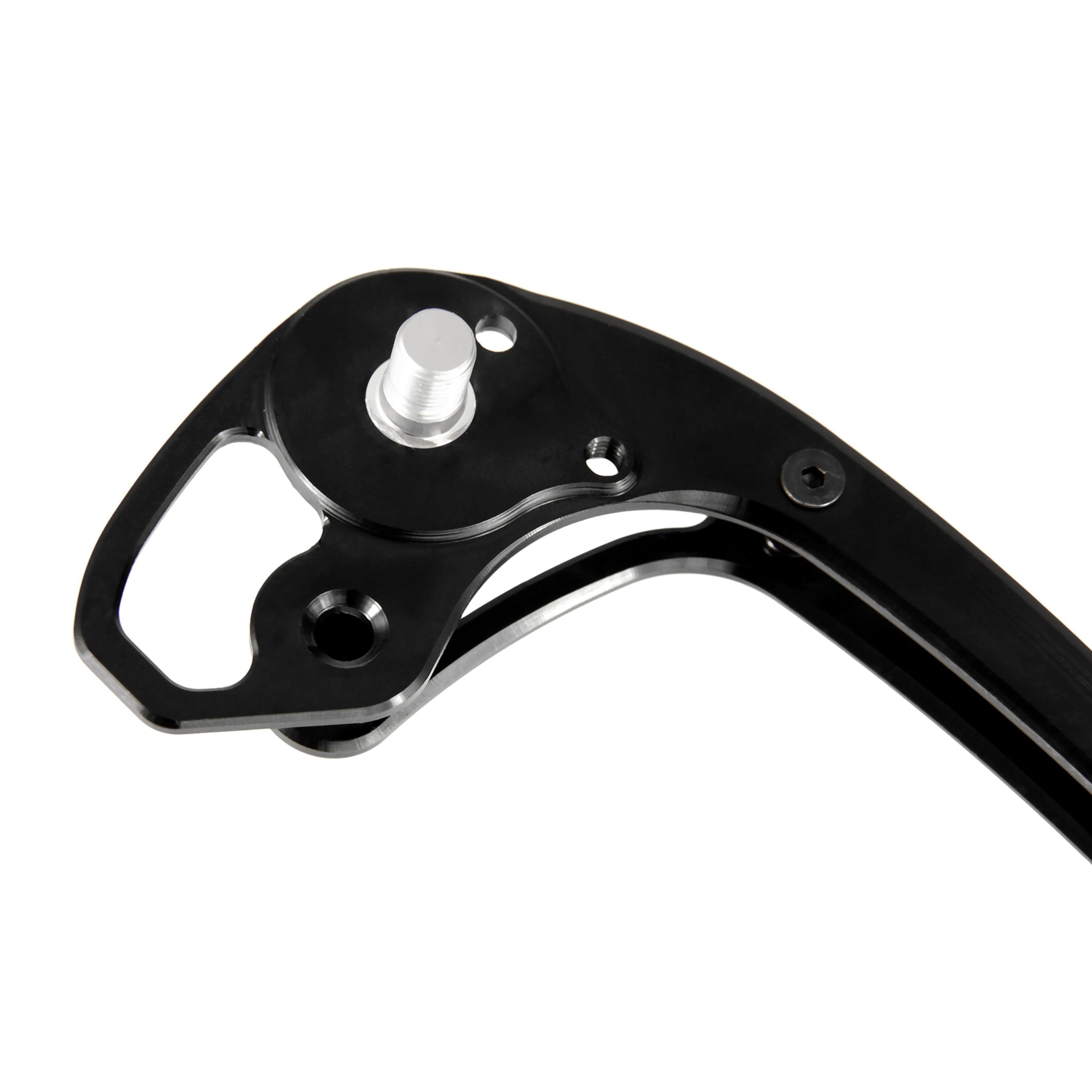 Close-up rear detail of Garbaruk rear derailleur cage for Shimano GRX Di2 11-speed, highlighting CNC machining and streamlined design