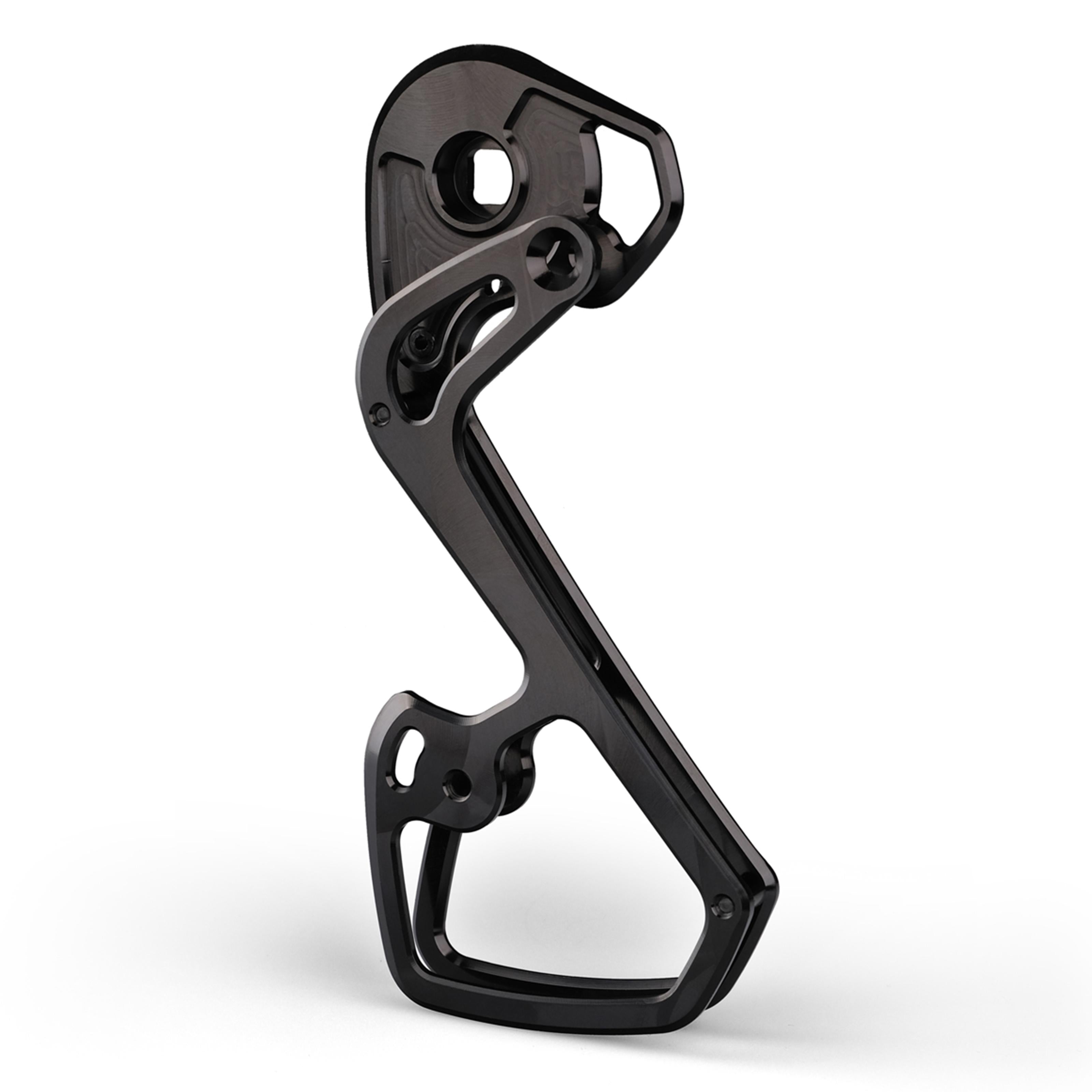 Angledview of Garbaruk cage and pulley kit for SRAM Force AXS (cage only), showing sculpted design and high-quality aluminium construction