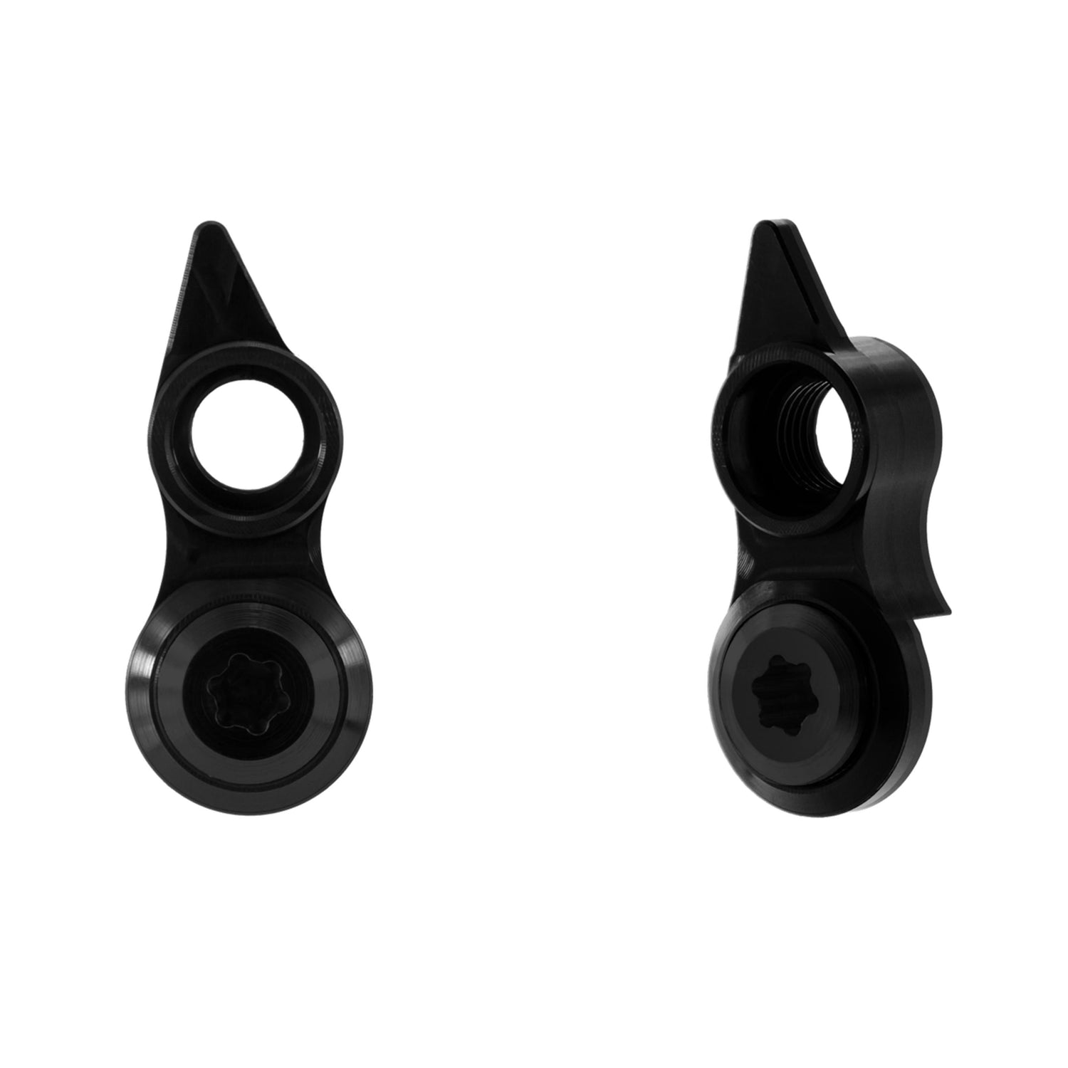 Close-up of deconstructed Garbaruk pulley wheels and derailleur cage for SRAM Force AXS, revealing detailed CNC machining and anodised finish