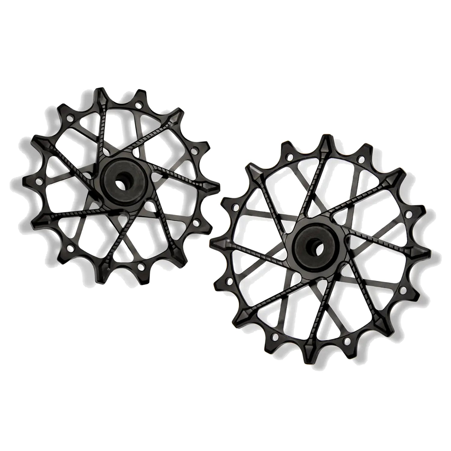 Garbaruk rear derailleur pulleys for SRAM XPLR 13-speed in black, studio shot on white background