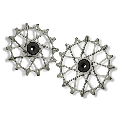 Garbaruk CNC-machined pulley wheels for SRAM XPLR, silver anodised finish