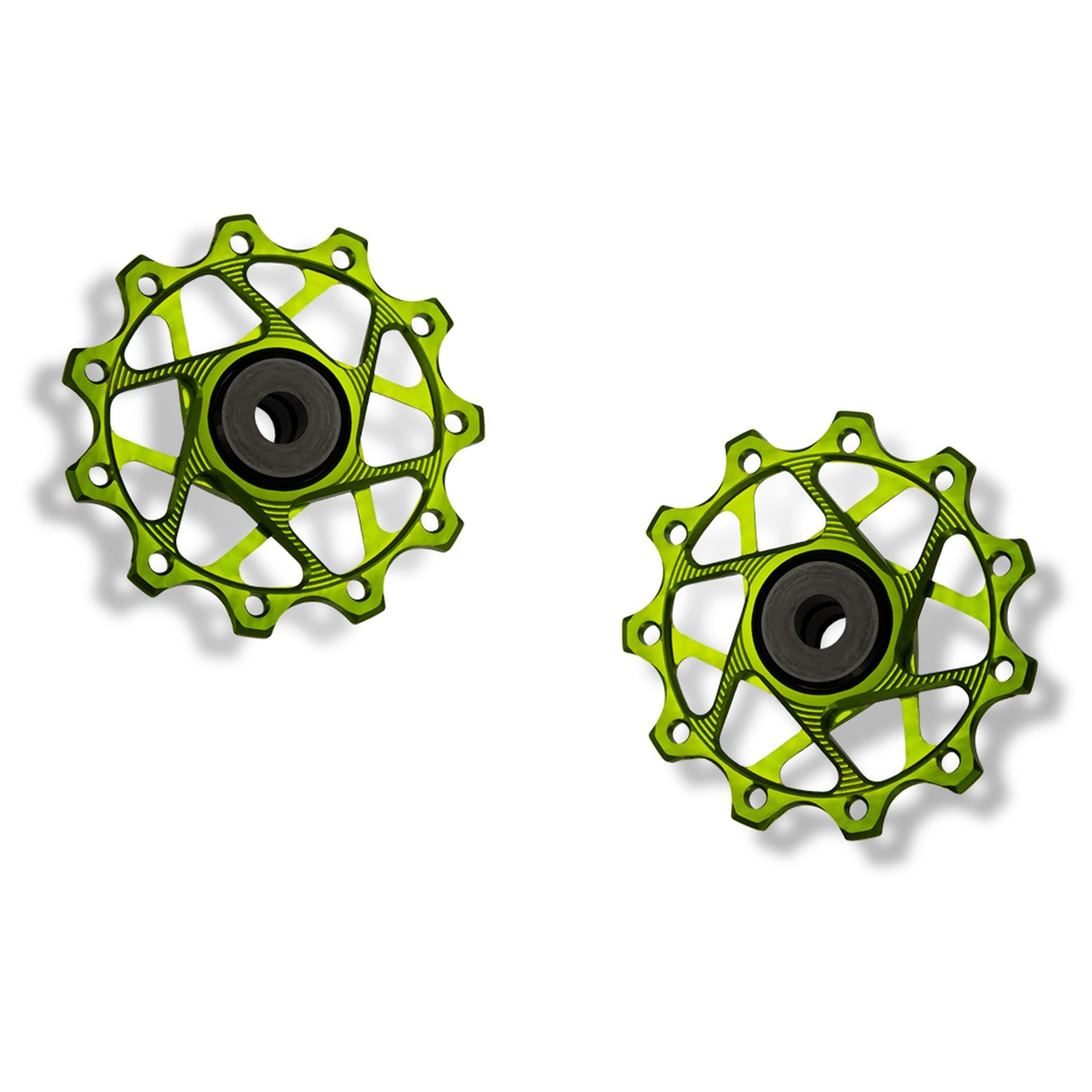 Garbaruk rear derailleur pulleys for Shimano, green, 11T + 11T tooth combination, CNC-machined lightweight alloy for smooth 11-speed shifting