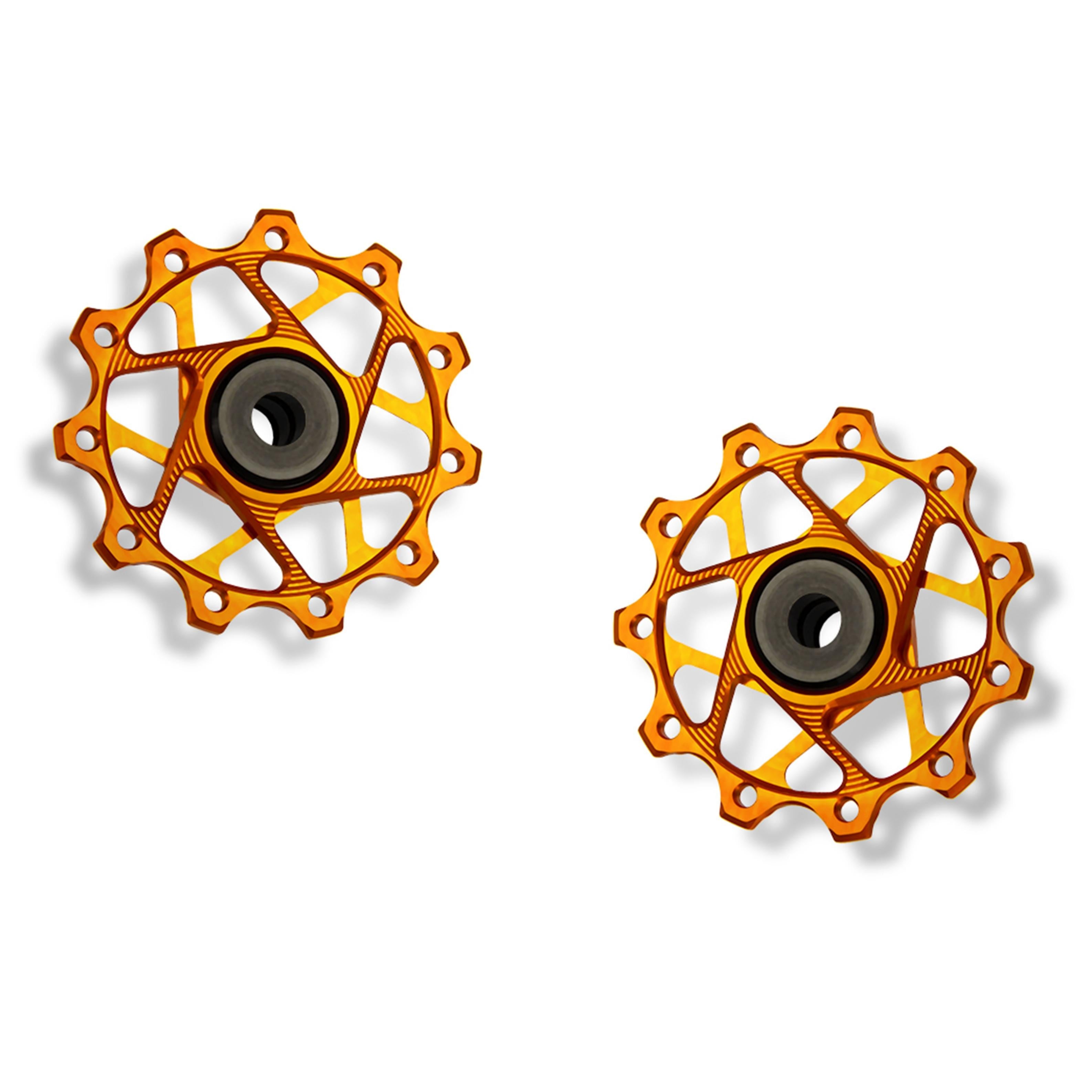 Garbaruk rear derailleur pulleys for Shimano, orange, 11T + 11T tooth combination, CNC-machined lightweight alloy for smooth 11-speed shifting