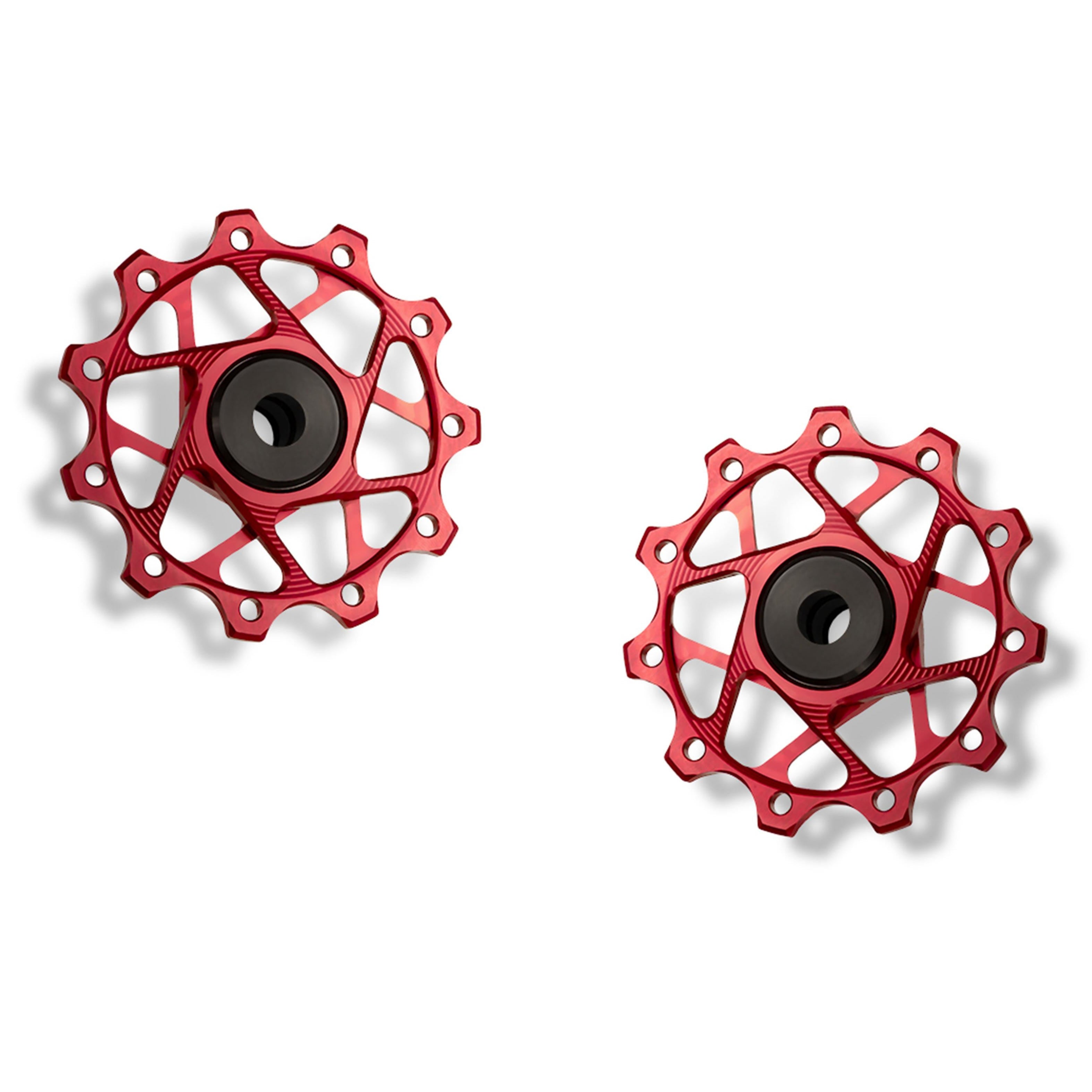 Garbaruk rear derailleur pulleys for Shimano, red, 11T + 11T tooth combination, CNC-machined lightweight alloy for smooth 11-speed shifting
