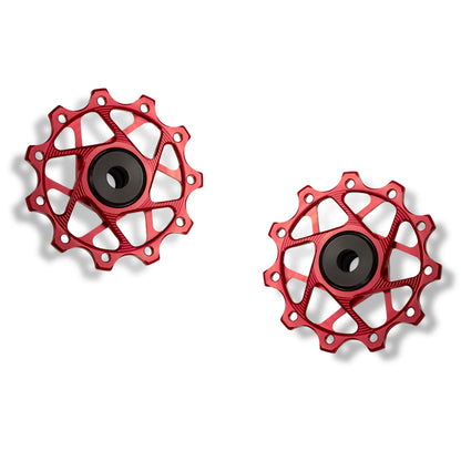 Garbaruk rear derailleur pulleys for Shimano, red, 11T + 11T tooth combination, CNC-machined lightweight alloy for smooth 11-speed shifting