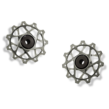 Garbaruk rear derailleur pulleys for Shimano, silver, 11T + 11T tooth combination, CNC-machined lightweight alloy for smooth 11-speed shifting