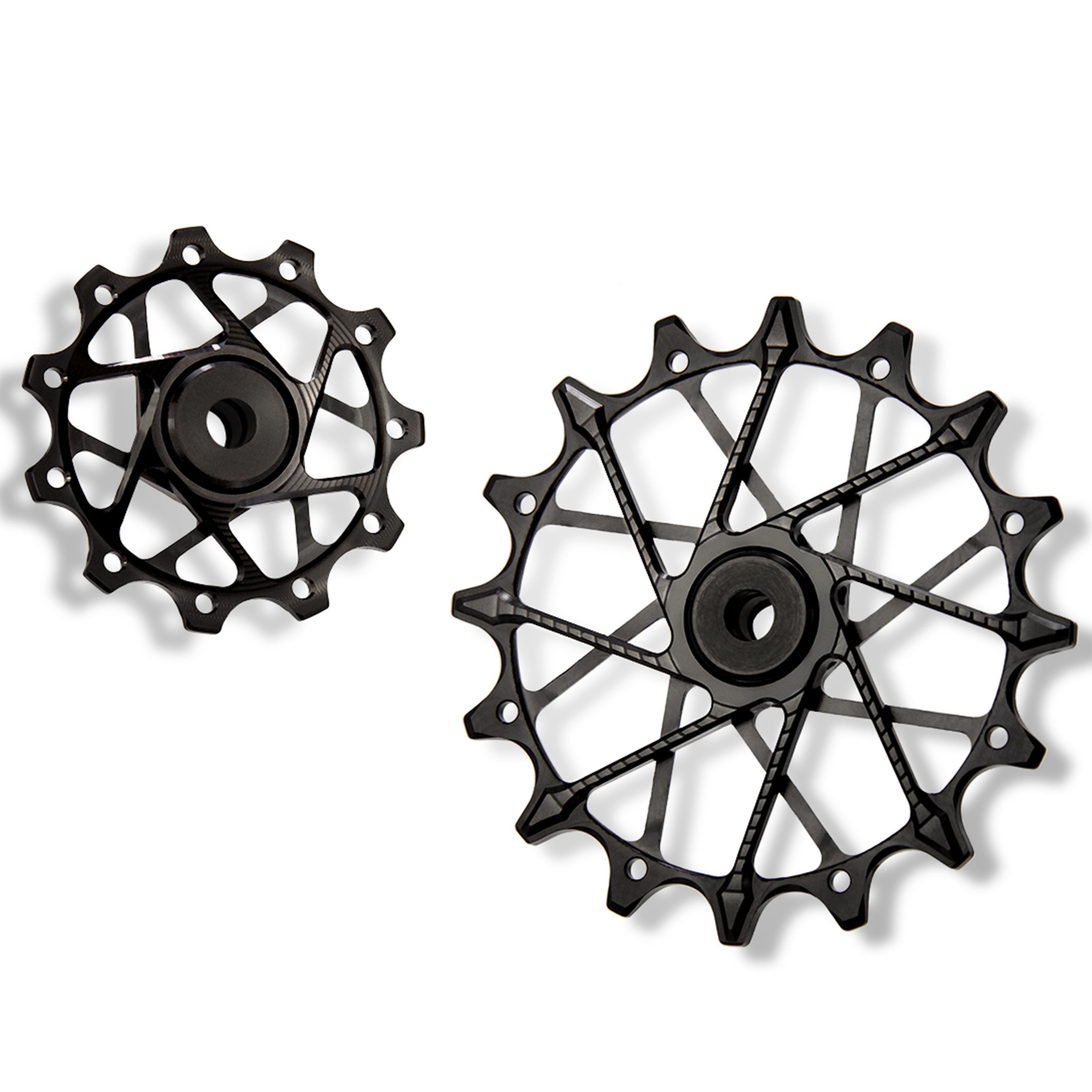 Garbaruk rear derailleur pulleys for Shimano, black, 11T + 16T tooth combo, designed for 11-speed MTB with Garbaruk cage for superior chain control