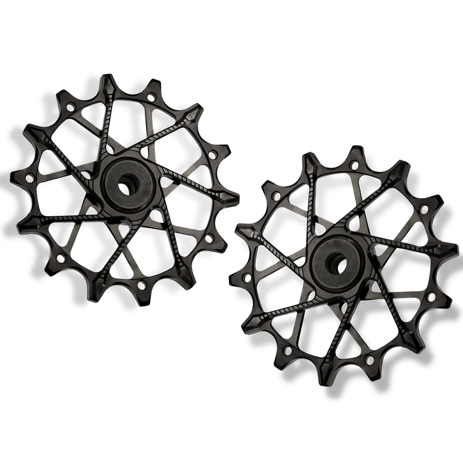 Garbaruk rear derailleur pulleys for Shimano, black, 14T + 14T tooth combo, designed for 12-speed MTB with standard cage for smooth shifting
