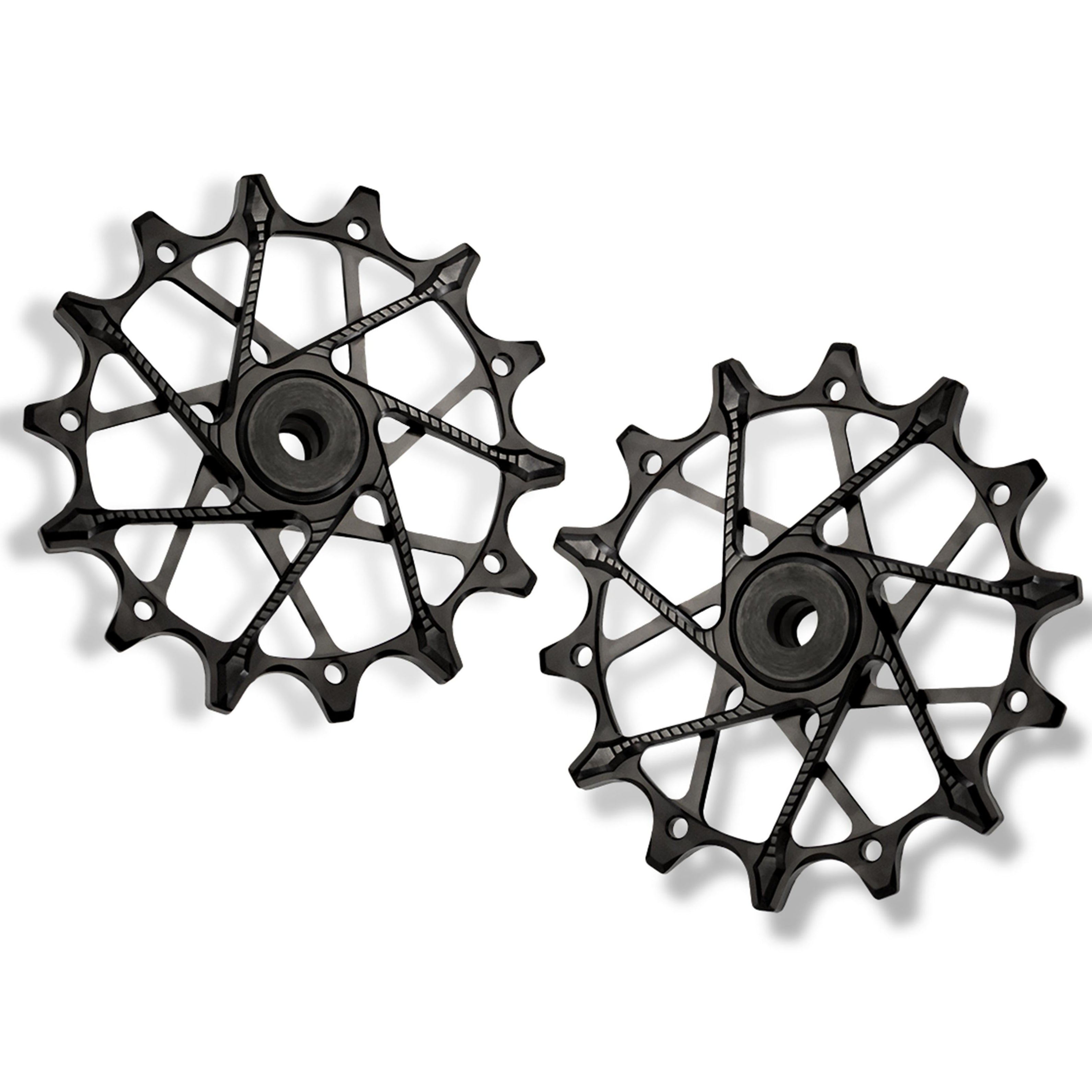 Garbaruk rear derailleur pulleys for Shimano, black, 14T + 14T tooth combo, designed for 12-speed MTB with standard cage for smooth shifting