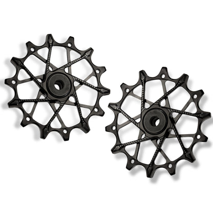 Garbaruk rear derailleur pulleys for Shimano, black, 14T + 14T tooth combo, designed for 12-speed MTB with standard cage for smooth shifting
