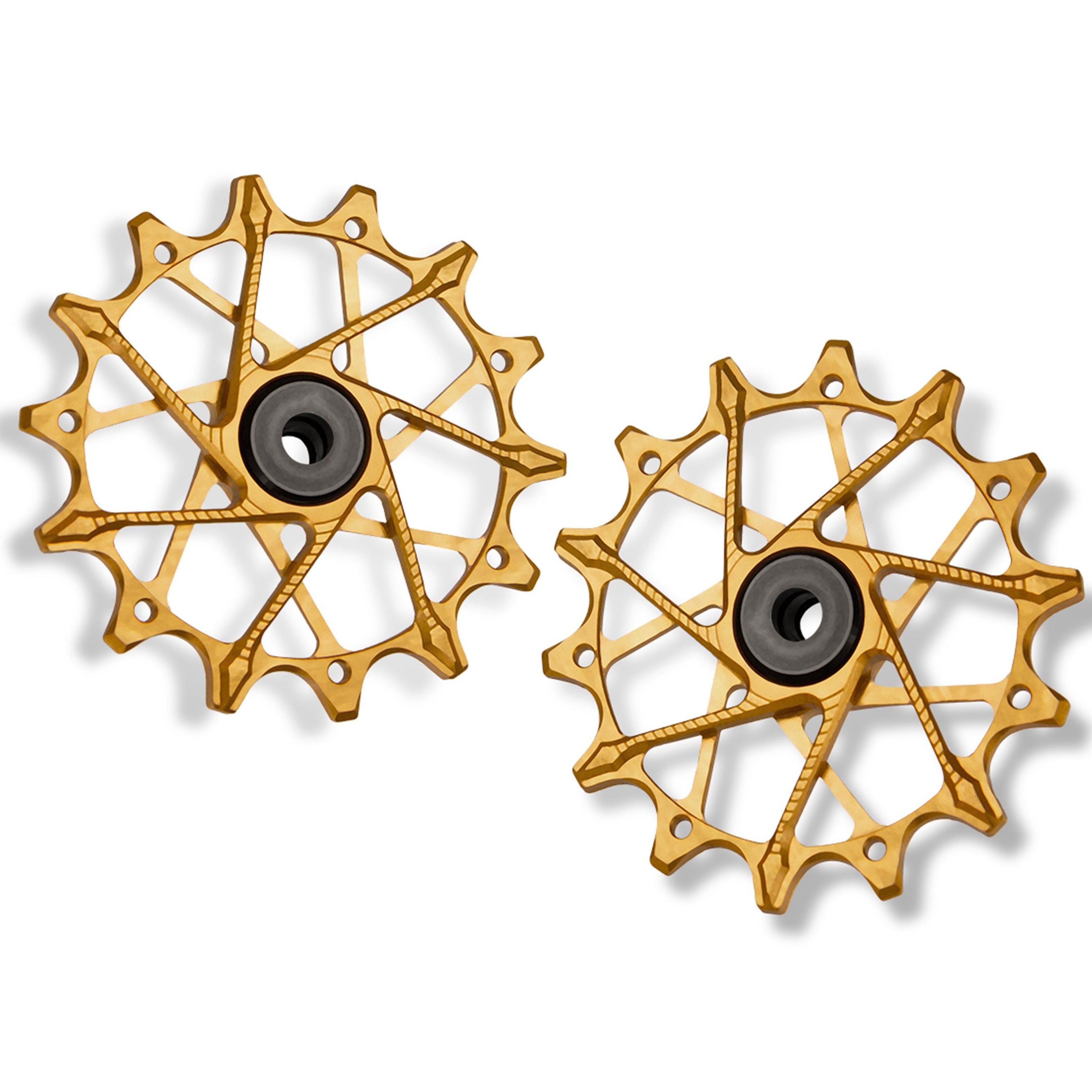 Garbaruk rear derailleur pulleys for Shimano, gold, 14T + 14T, compatible with 12-speed MTB standard cage for smooth and reliable shifting