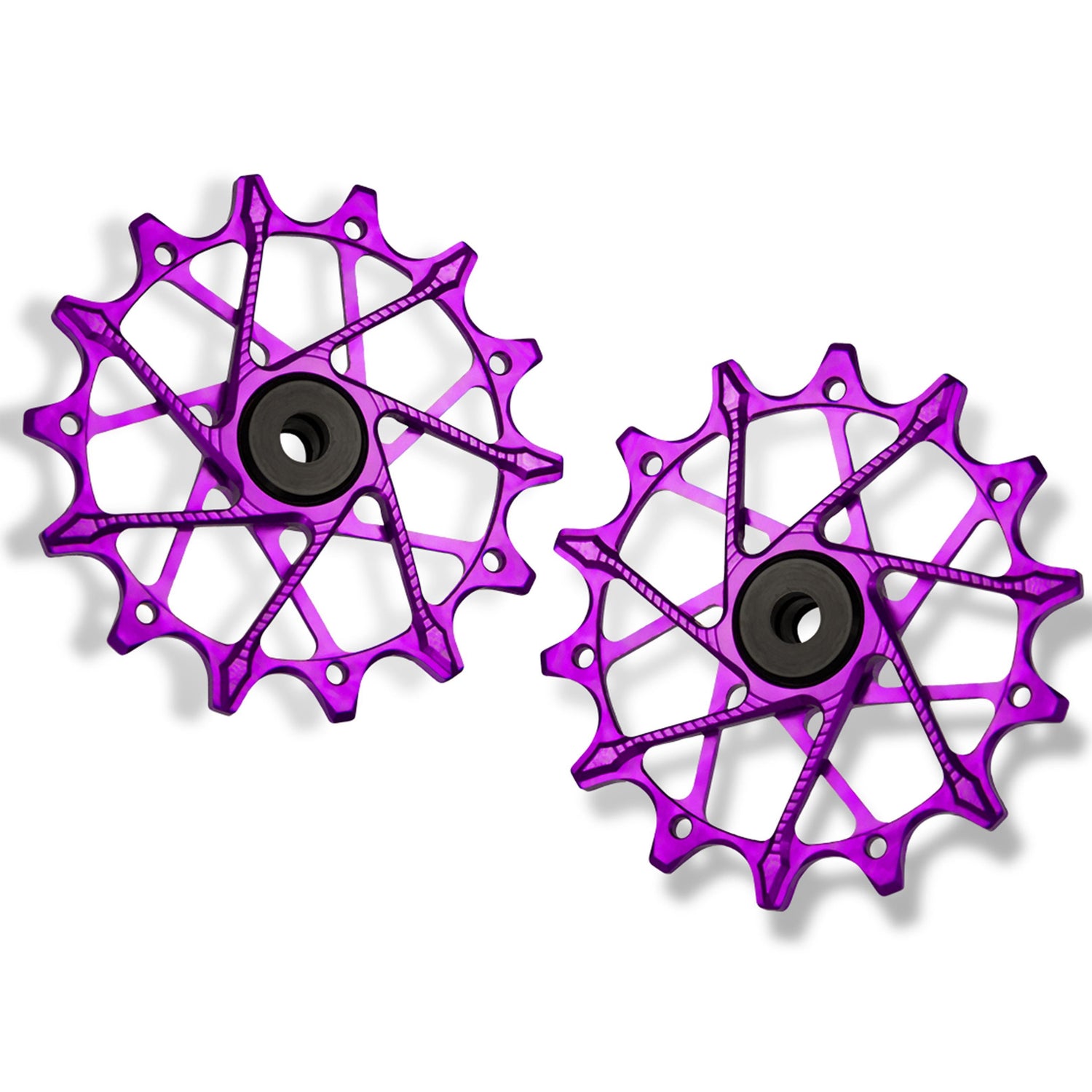 Purple Garbaruk rear derailleur pulleys for Shimano with 14T + 14T tooth combination, compatible with 12-speed MTB standard cage for smooth and reliable shifting