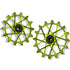 Garbaruk rear derailleur pulleys for Shimano, green, 14T + 16T tooth combo, designed for 12-speed MTB with Garbaruk cage for superior drivetrain efficiency