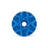 Garbaruk stem cap in blue, showcasing CNC-machined detailing and precision-engineered finish