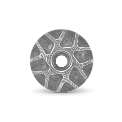 Garbaruk top cap in silver, showcasing CNC-machined detailing and precision-engineered finish