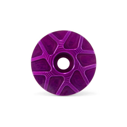 Garbaruk top cap in violet, showcasing CNC-machined detailing and precision-engineered finish