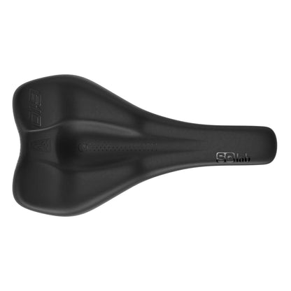 Top view of SQLab 610 Ergolux Active 2.1 saddle showing central relief channel and wide sit bone support area