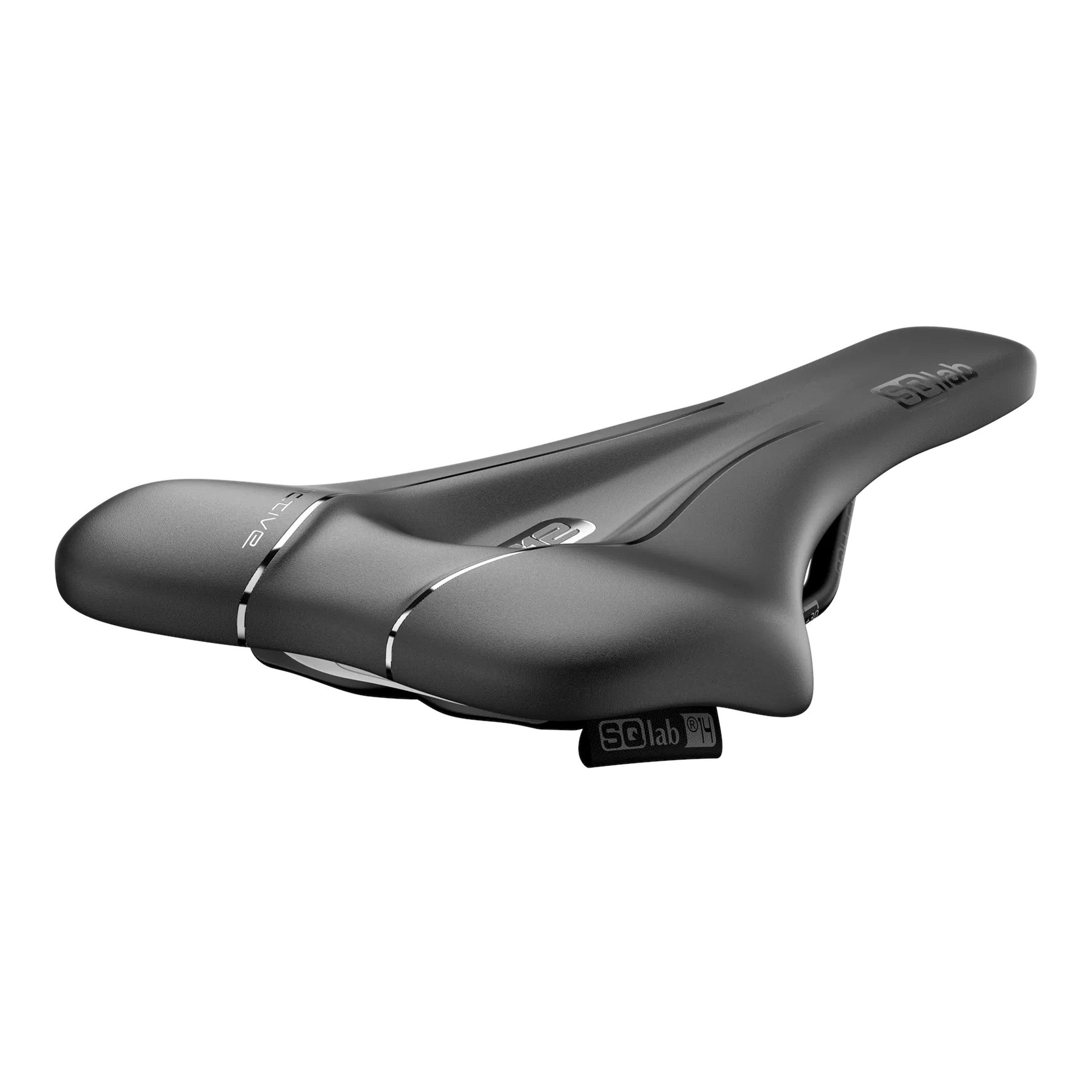 Angled view of SQLab 612 Ergowave Active 2.2 saddle, featuring Active Technology for lateral flex