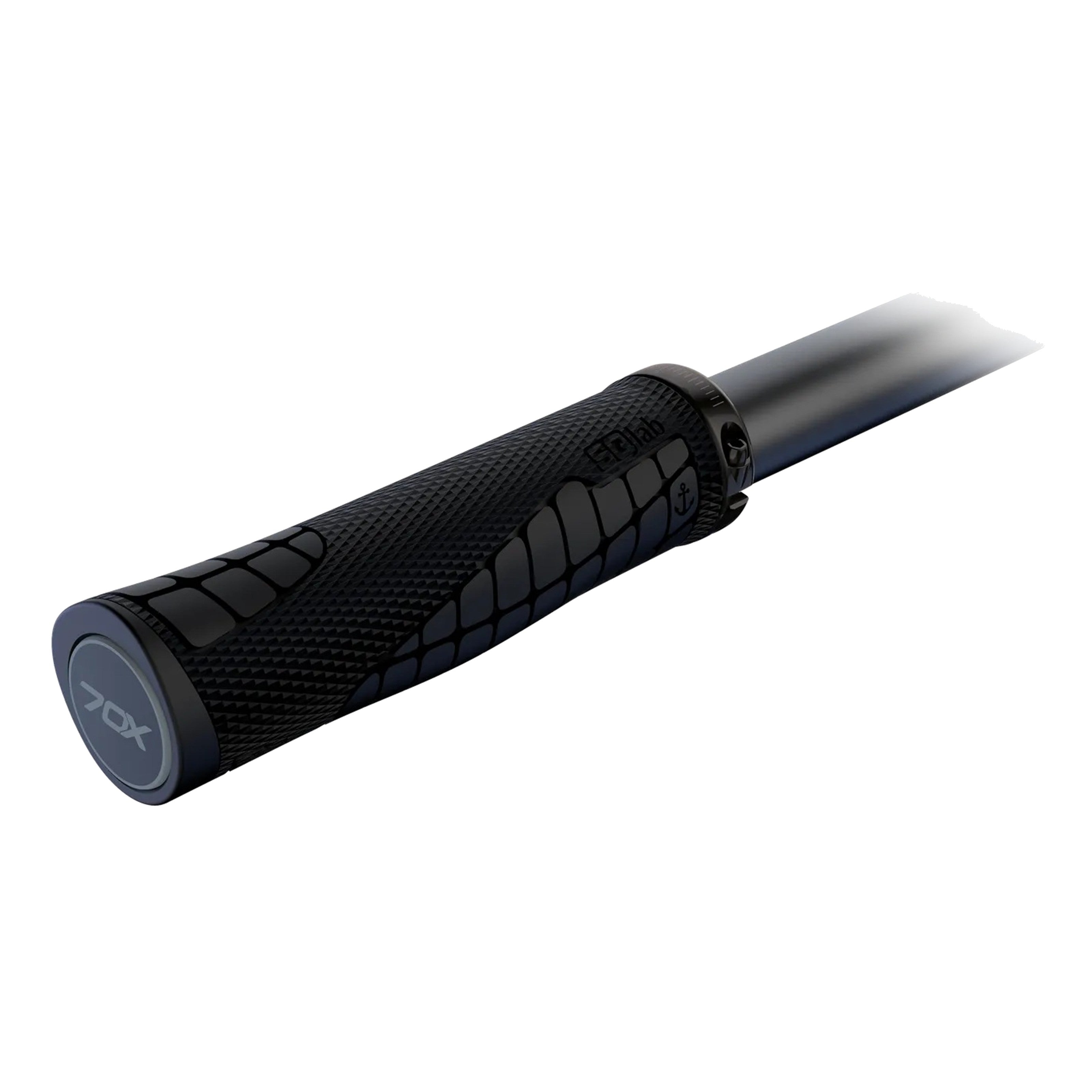 Angled view of SQLab 7OX grip on a handlebar, highlighting non-slip texture and finger support